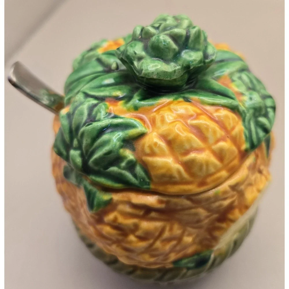 Jelly Jar. Vintage Pineapple Design With Serving Spoon Japan 1920 To 1950's‎